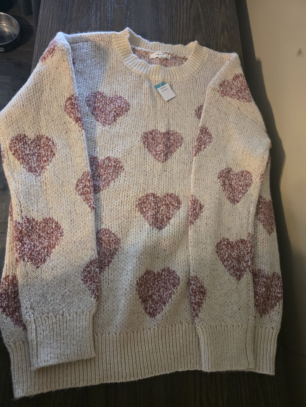 Maurices Cream Sweater with Pink Heart Pattern